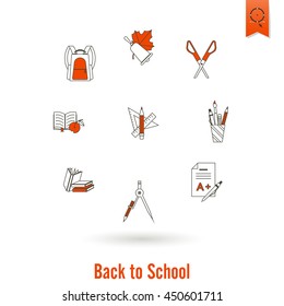 School and Education Icon Set. Flat design style. Vector