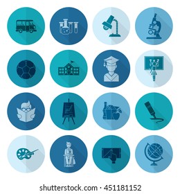 School and Education Icon Set. Flat design style. Vector