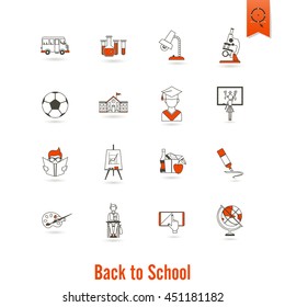 School and Education Icon Set. Flat design style. Vector