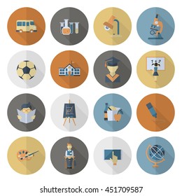 School and Education Icon Set. Flat design style. Vector