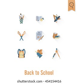 School and Education Icon Set. Flat design style. Vectora