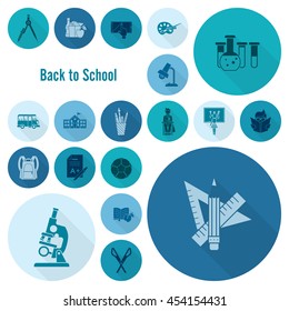 School and Education Icon Set. Flat design style. Vector