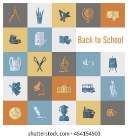 School and Education Icon Set. Flat design style. Vector