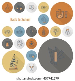 School and Education Icon Set. Flat design style. Vector