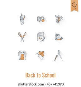 School and Education Icon Set. Flat design style. Vector