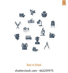 School and Education Icon Set. Flat design style. Vector