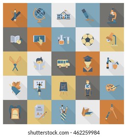 School and Education Icon Set. Flat design style. Vector