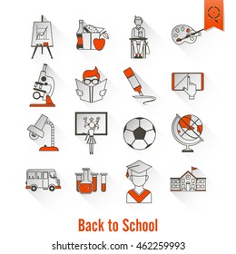 School and Education Icon Set. Flat design style. Vector