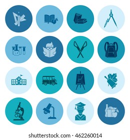 School and Education Icon Set. Flat design style. Vector