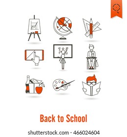 School and Education Icon Set. Flat design style. Vector
