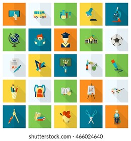 School and Education Icon Set. Flat design style. Vector