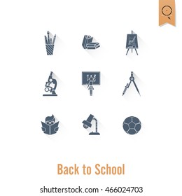 School and Education Icon Set. Flat design style. Vector