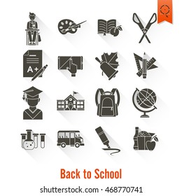 School and Education Icon Set. Flat design style. Vector