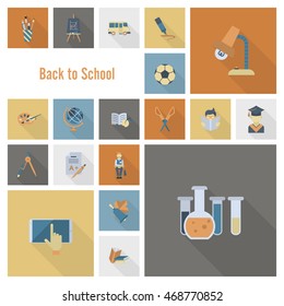 School and Education Icon Set. Flat design style. Vector