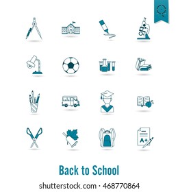 School and Education Icon Set. Flat design style. Vector