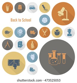 School and Education Icon Set. Flat design style. Vector