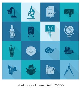 School and Education Icon Set. Flat design style. Vector