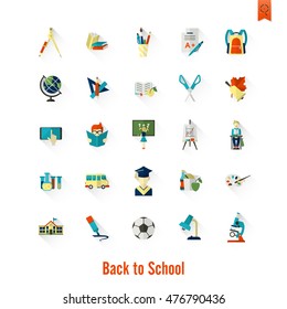 School and Education Icon Set. Flat design style. Vector