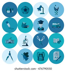 School and Education Icon Set. Flat design style. Vector