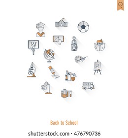 School and Education Icon Set. Flat design style. Vector