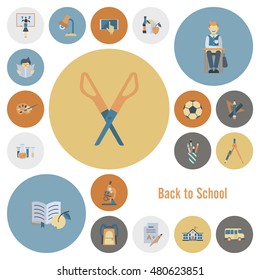 School and Education Icon Set. Flat design style. Vector