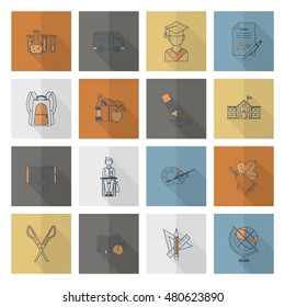 School and Education Icon Set. Flat design style. Vector