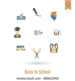 School and Education Icon Set. Flat design style. Vector
