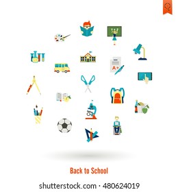 School and Education Icon Set. Flat design style. Vector