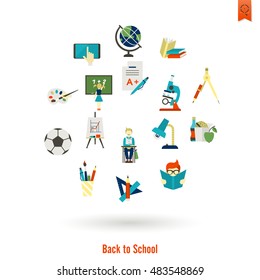 School and Education Icon Set. Flat design style. Vector