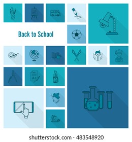 School and Education Icon Set. Flat design style. Vector