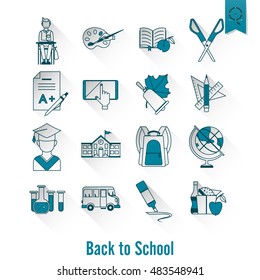 School and Education Icon Set. Flat design style. Vector