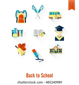 School and Education Icon Set. Flat design style. Vector