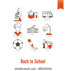 School and Education Icon Set. Flat design style. Vector