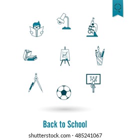 School and Education Icon Set. Flat design style. Vector