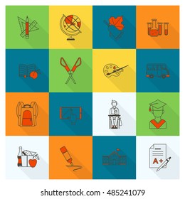 School and Education Icon Set. Flat design style. Vector