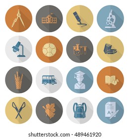 School and Education Icon Set. Flat design style. Vector