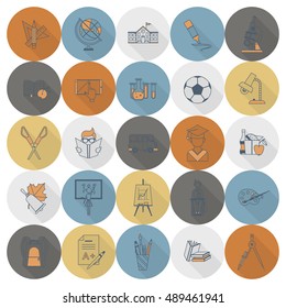 School and Education Icon Set. Flat design style. Vector