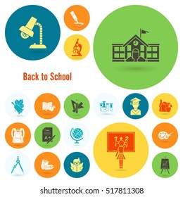 School and Education Icon Set. Flat design style. Vector