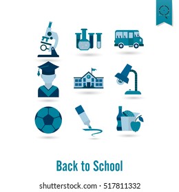 School and Education Icon Set. Flat design style. Vector