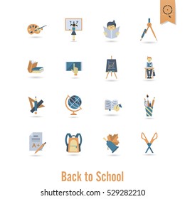 School and Education Icon Set. Flat design style. Vector