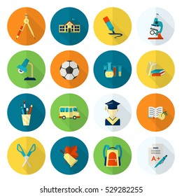 School and Education Icon Set. Flat design style. Vector