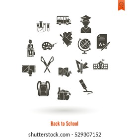 School and Education Icon Set. Flat design style. Vector
