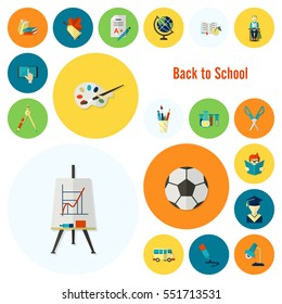 School and Education Icon Set. Flat design style. Vector