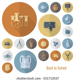 School and Education Icon Set. Flat design style. Vector