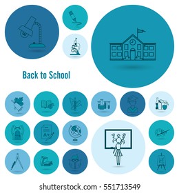 School and Education Icon Set. Flat design style. Vector