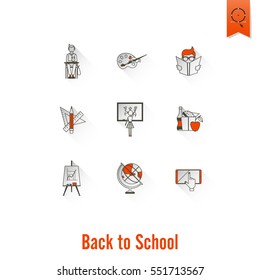 School and Education Icon Set. Flat design style. Vector