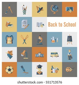 School and Education Icon Set. Flat design style. Vector