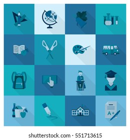 School and Education Icon Set. Flat design style. Vector