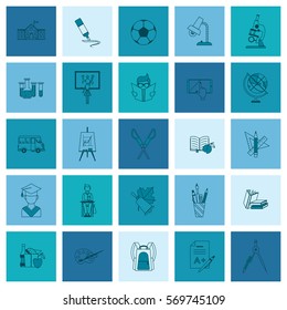 School and Education Icon Set. Flat design style. Vector