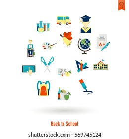 School and Education Icon Set. Flat design style. Vector